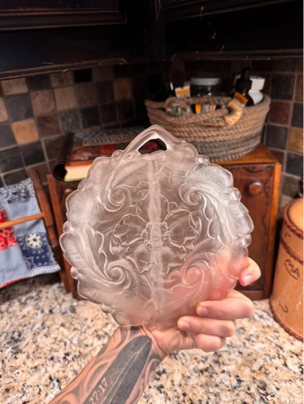 Frosted Indiana glass candy dish